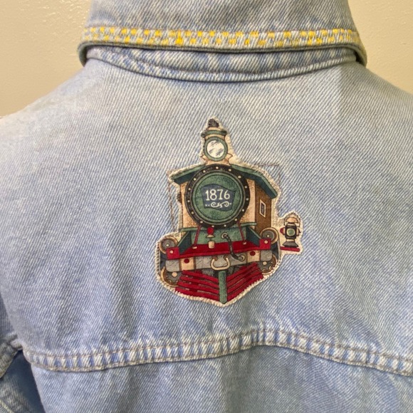 Faded Glory Denim‎ Jacket USA Eagle Train Patchwork Light Wash Retro Style L - Picture 8 of 9